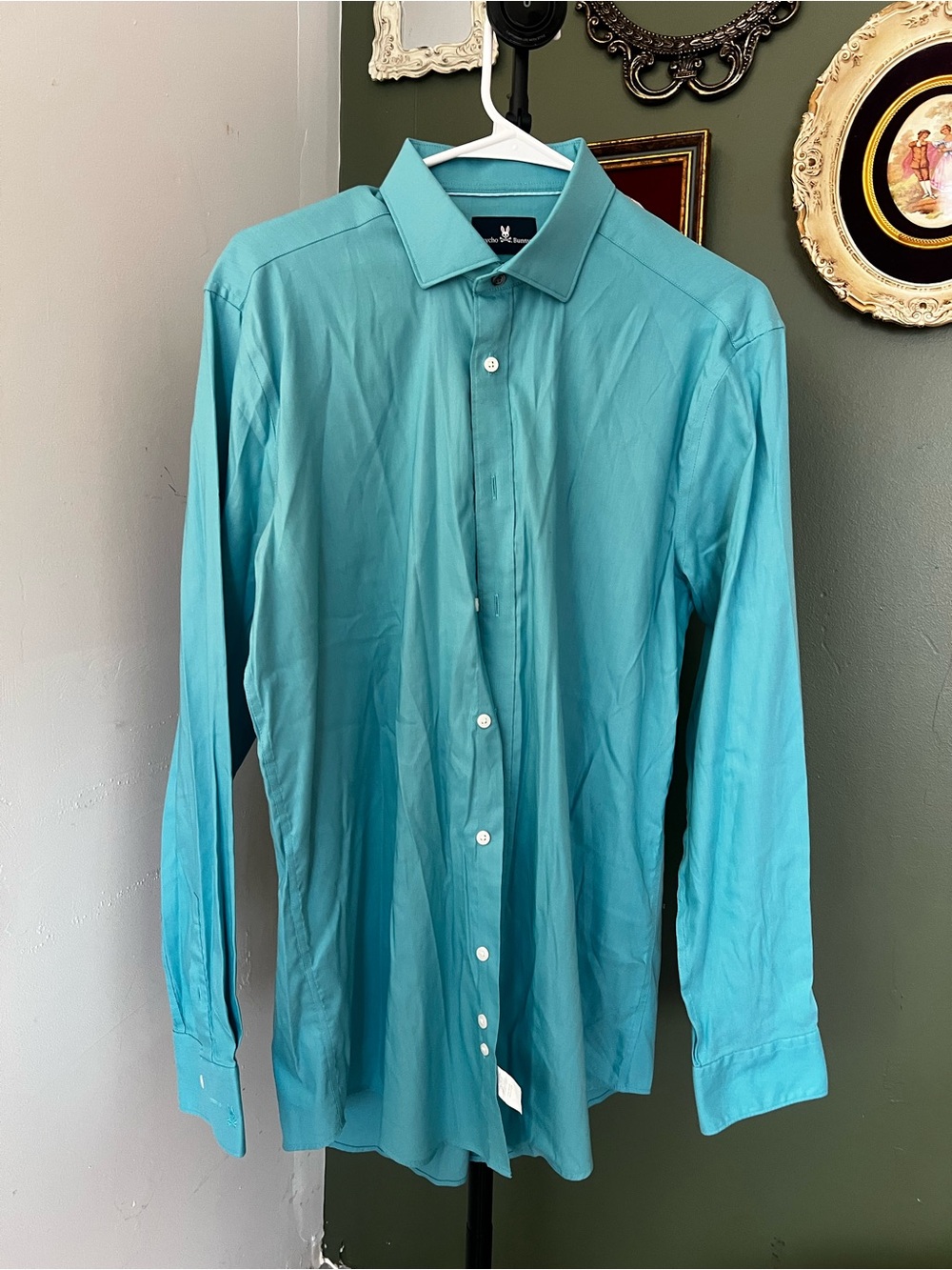 Psycho Bunny Teal Men's Long-Sleeve Dress Shirt